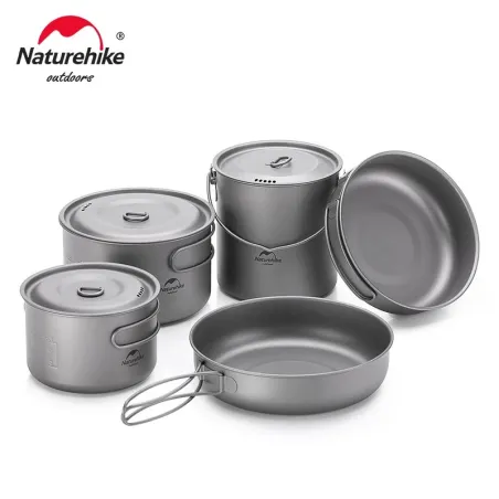 NATUREHIKE Lekki i wytrzymały zestaw naczyń kuchennych z tytanu do plecaków